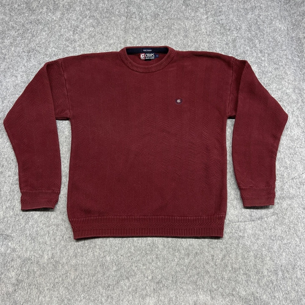 Vintage Chaps Ralph Lauren Sweater Mens L Red Herringbone Crewneck Hand Framed